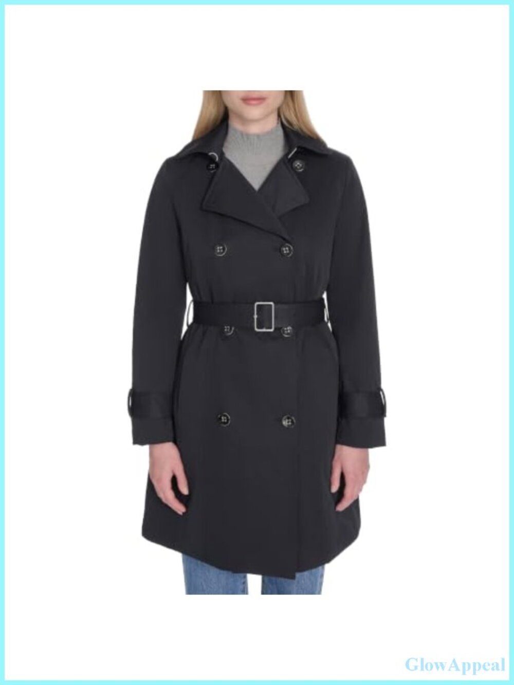 Double Breasted Trench Coat with Removable Hood Water-Resistant Polyester